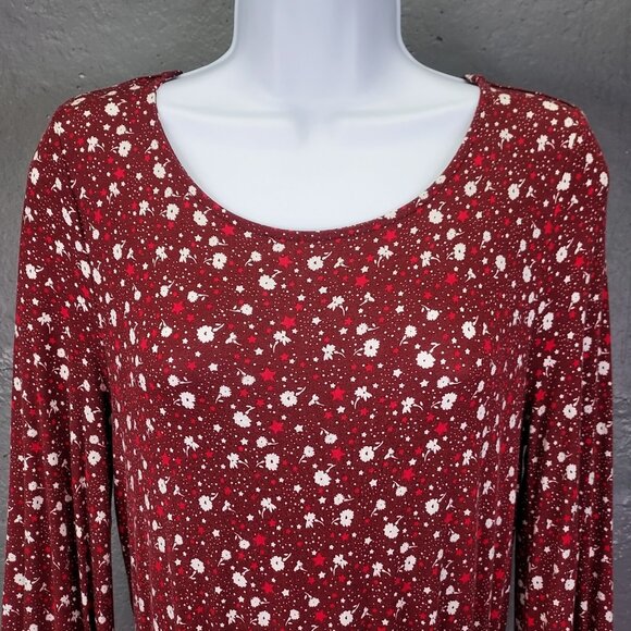 Boden Talia Dress Women Sz 6 Floral Ditsy Print Knit Pockets Burgundy 3/4 Sleeve - Picture 2 of 14